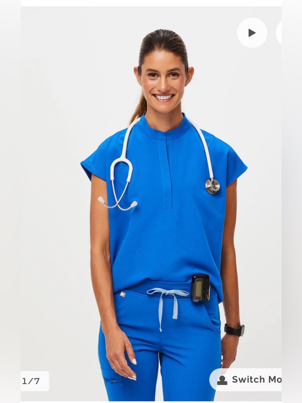 Figs Rafaela Oversized Scrub Top Royal Blue , size XS